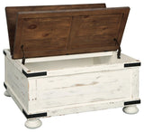 Lift top open showing storage space