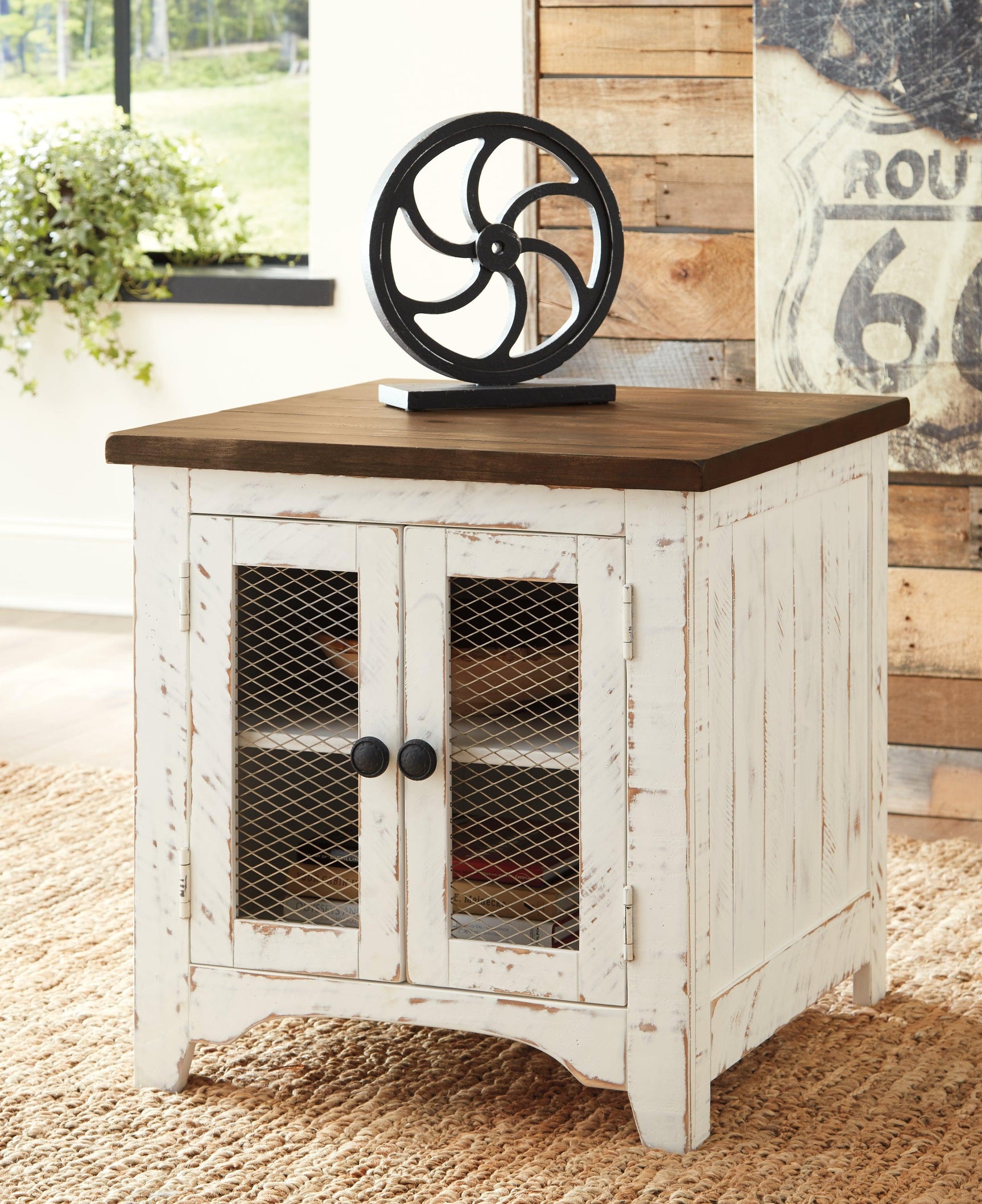 Wystfield End Table full view with doors closed