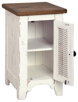 Wystfield Chairside End Table cabinet door open showing shelf storage