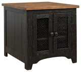 Valebeck end table cabinet doors open showing storage