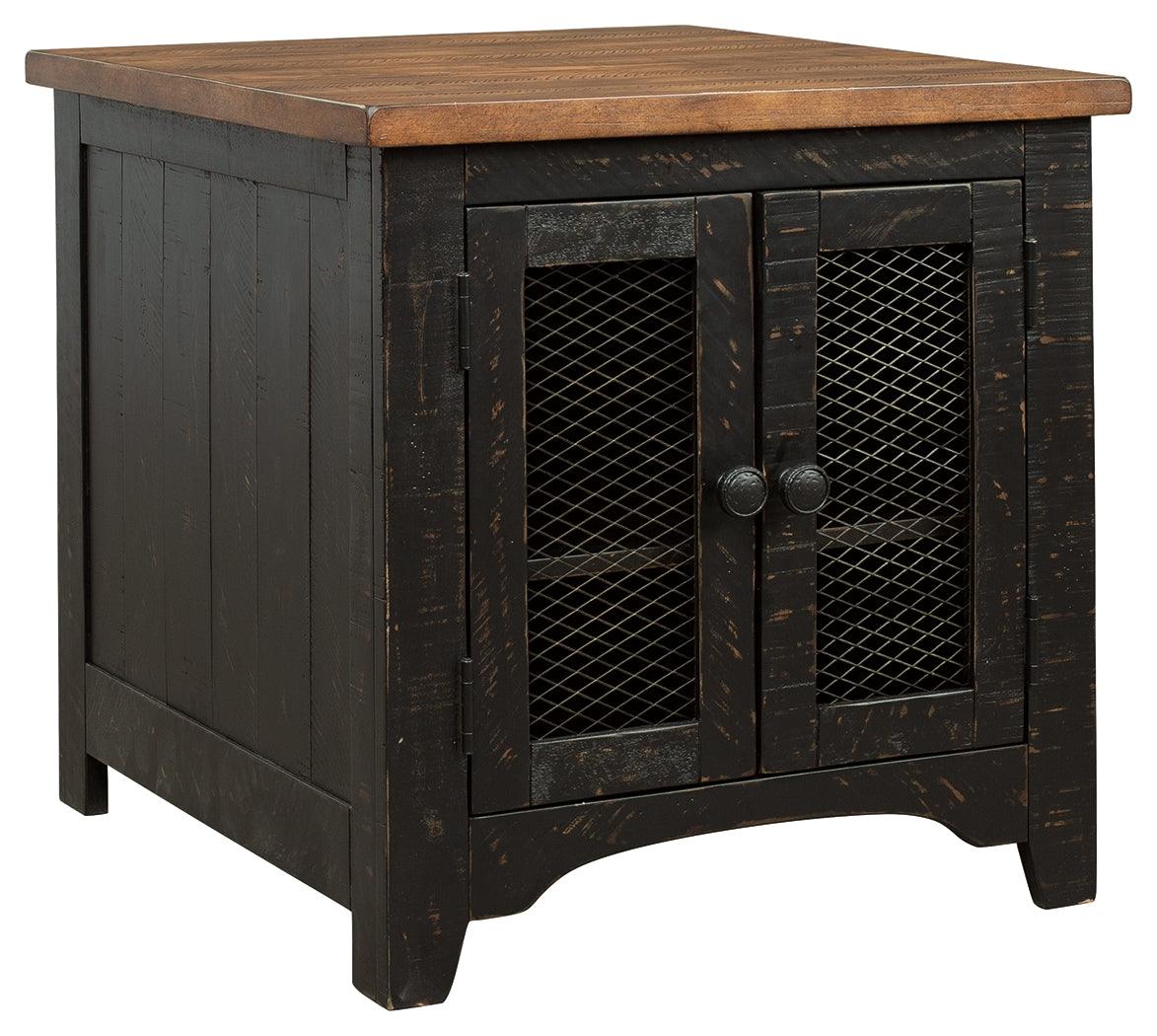Valebeck end table cabinet doors open showing storage