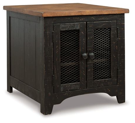 Valebeck end tables side angle with wire mesh doors