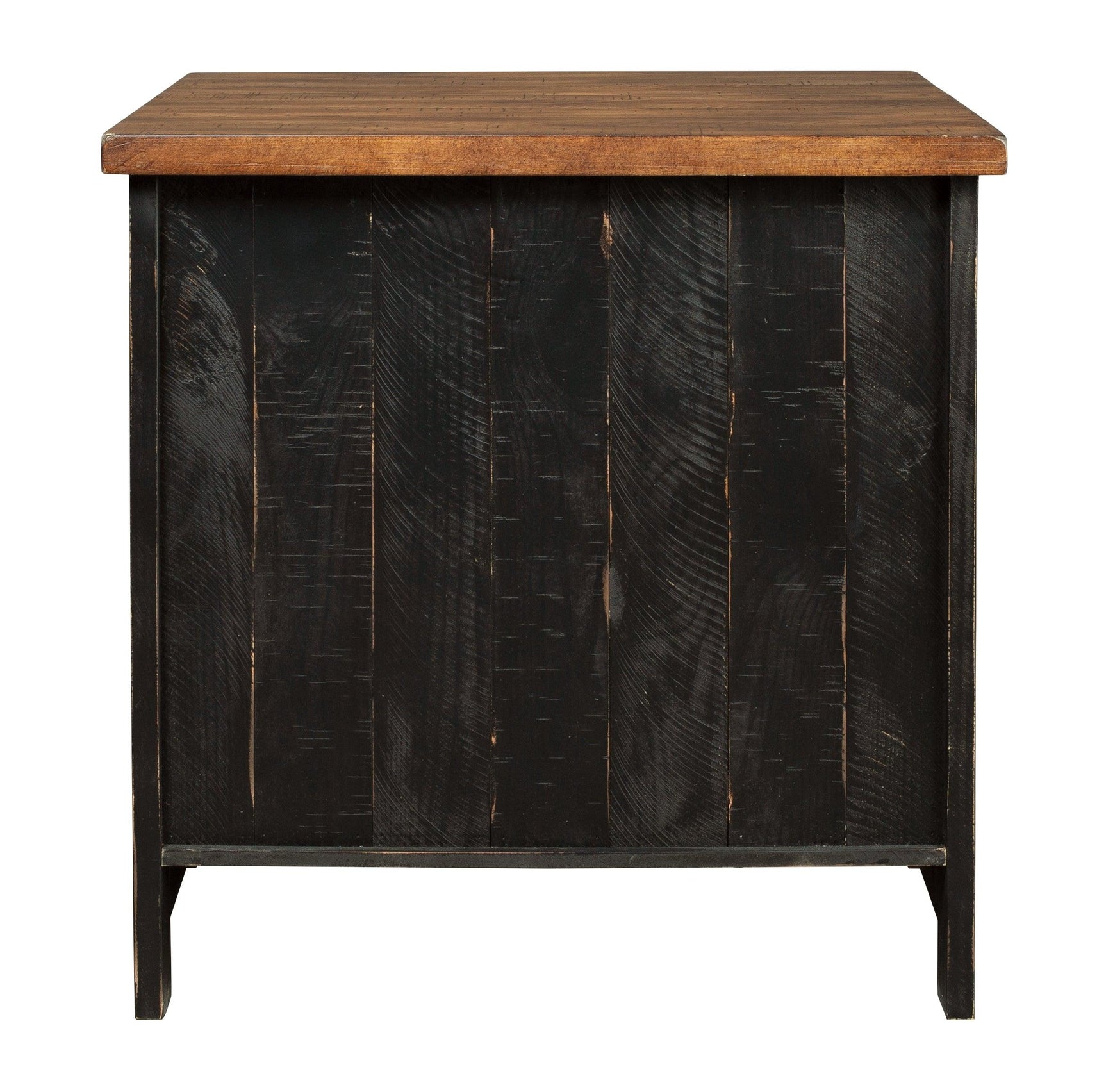 Valebeck end table rear view showing back panel