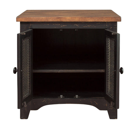 Valebeck end table top and drawer close-up