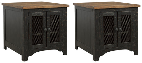 Close-up of Valebeck end table plank-effect finish