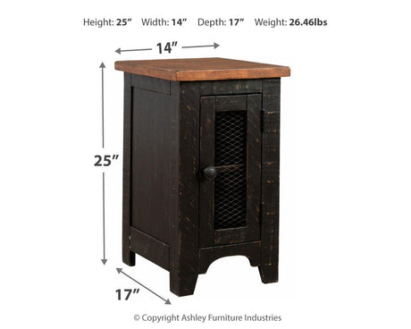 Back view of Valebeck Chairside End Table showing panel detail