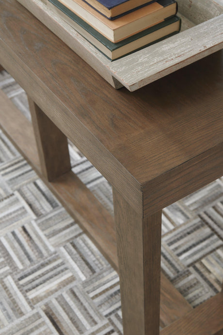Cariton Gray sofa console table detailed drawer handle