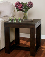 Watson Dark Brown End Table with tapered legs and lower shelf