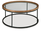 Side profile of Noraluna Coffee Table highlighting matte black metal legs