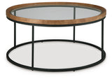 Noraluna Coffee Table angled side view showing metal frame and wood finish