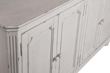 Detailed view of cabinet finish and fluted detail