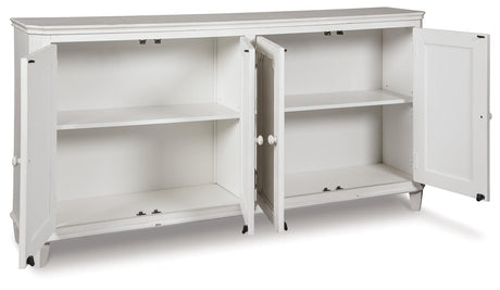 Open Mirimyn Accent Cabinet showing adjustable shelves
