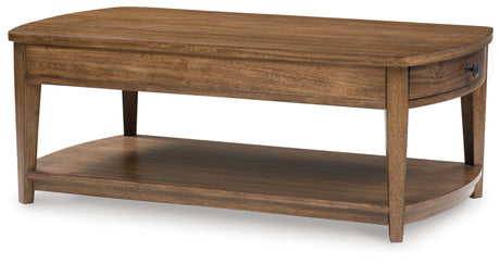Burkbyer Coffee Table with drawers open displaying storage space