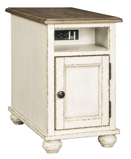 Realyn White and Brown Chairside End Table angled view