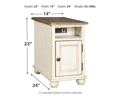 Realyn White and Brown Chairside End Table dimension diagram