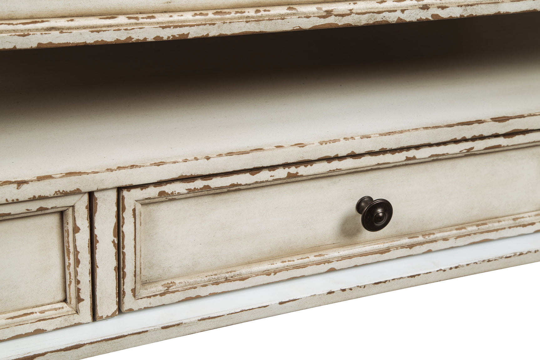Realyn Coffee Table with Two End Tables in white and brown finish