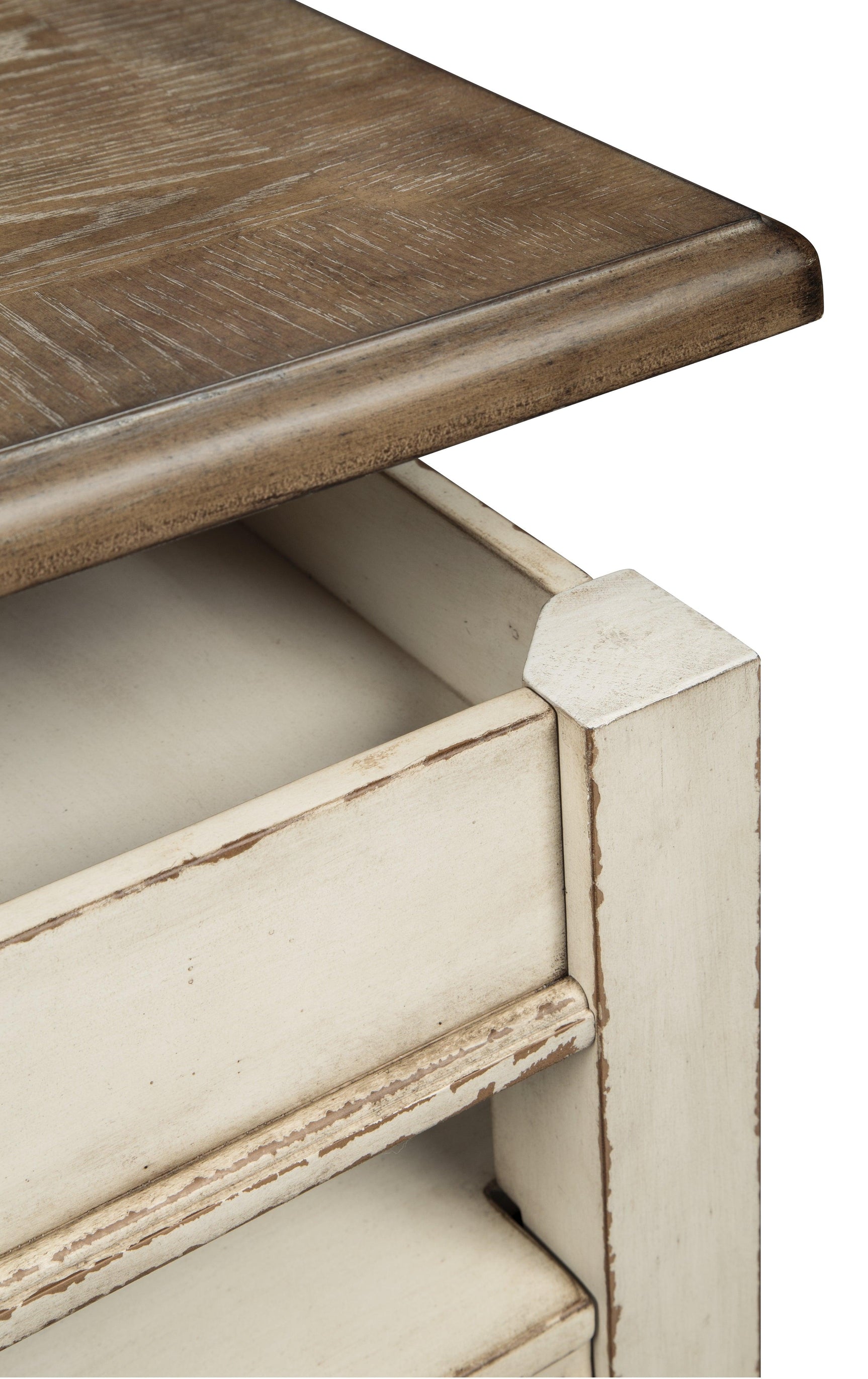 Chipped white base finish detail