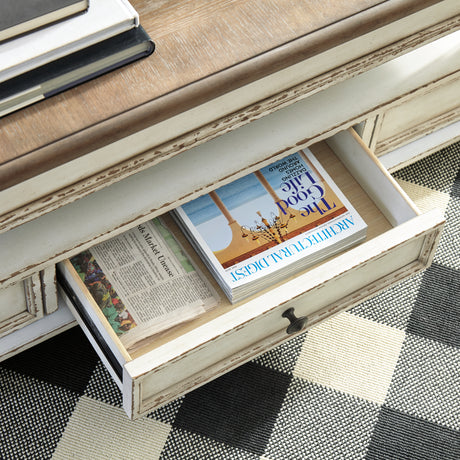 Realyn White and Brown Coffee Table and End Table