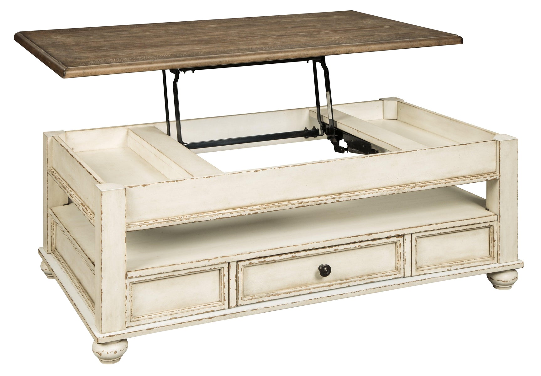 Open storage compartment under the lift top