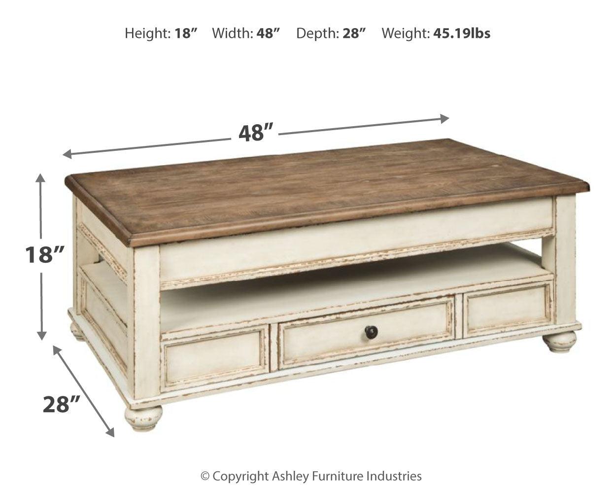 Dimensions schematic for Realyn coffee table