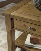 Close-up detail of dark bronze-tone knob on Vandenmore end table