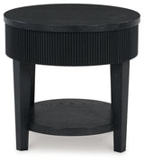 Coffee table drawer open showing storage