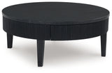 Marstream black coffee table with end table in living room setting