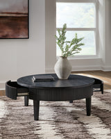 Marstream Black Coffee Table, open drawers inside