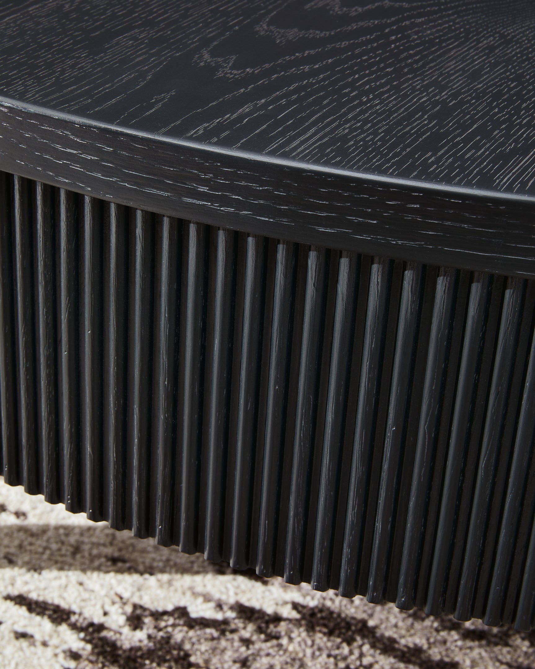 Marstream Black Coffee Table, reeded apron detail