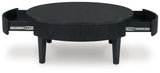 Marstream Black Coffee Table, side view with open drawer