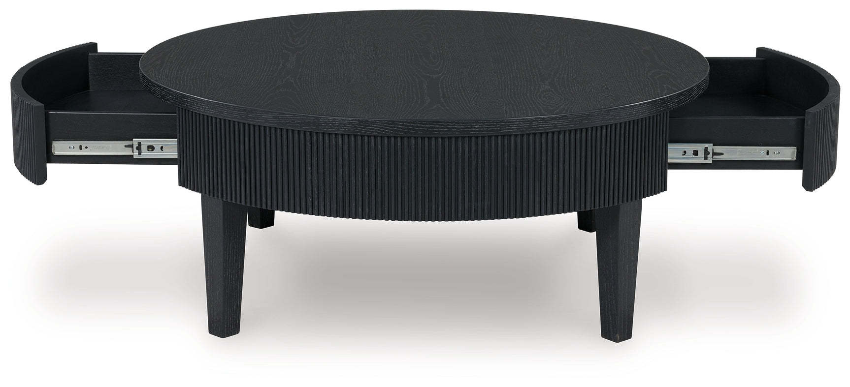 Marstream Black Coffee Table, side view with open drawer
