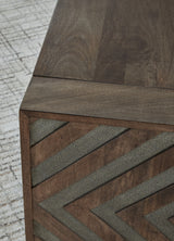 Coffee table front view showing legs