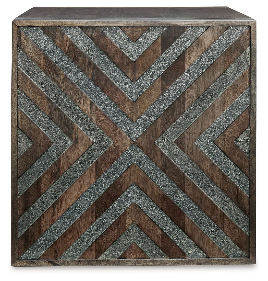Top view of Dreggan Brown end table showing wood grain