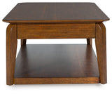 Side view of Trenmour medium brown coffee table