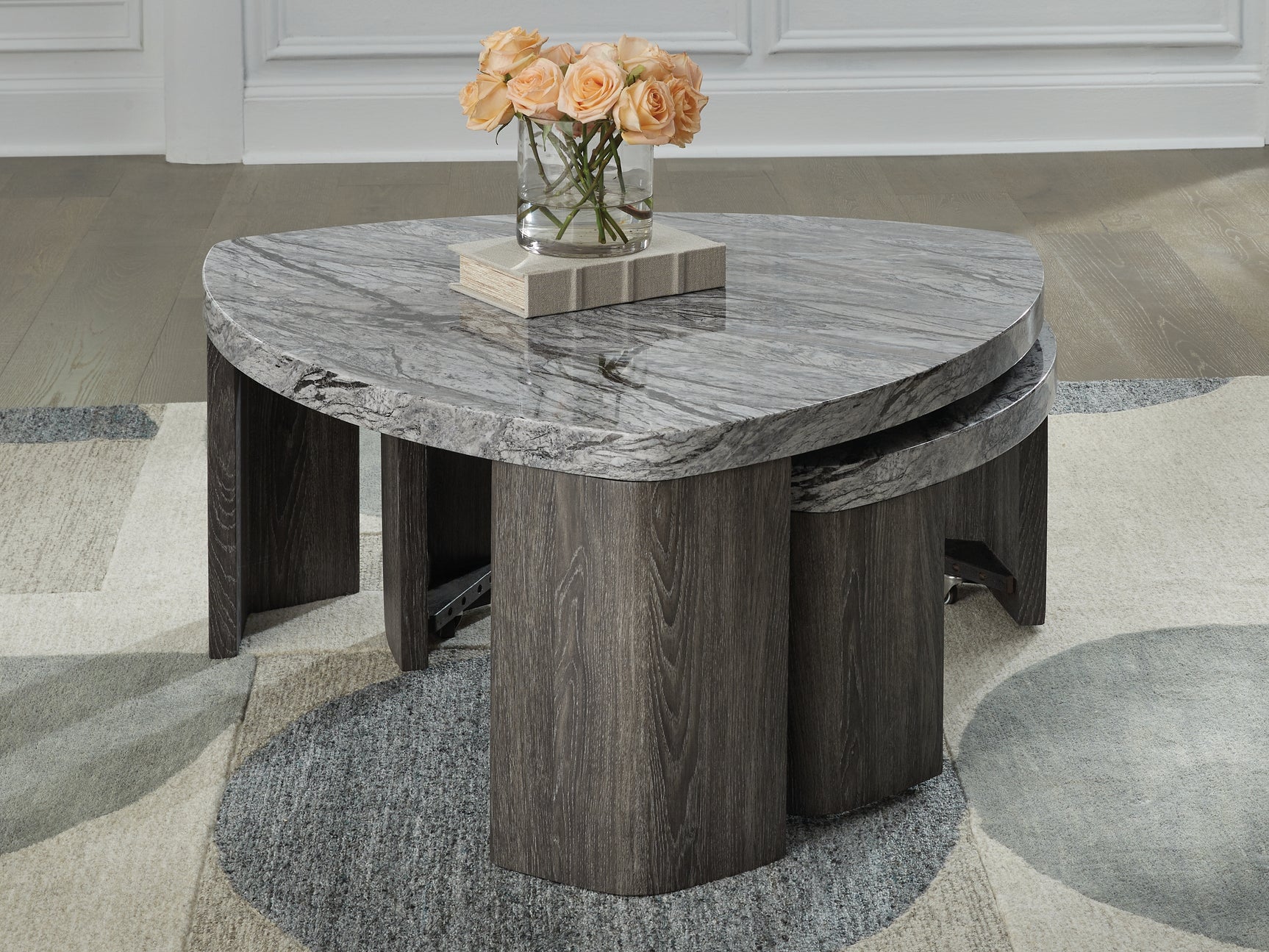 Closeup of pivot mechanism on Surmour Stacked Coffee Table
