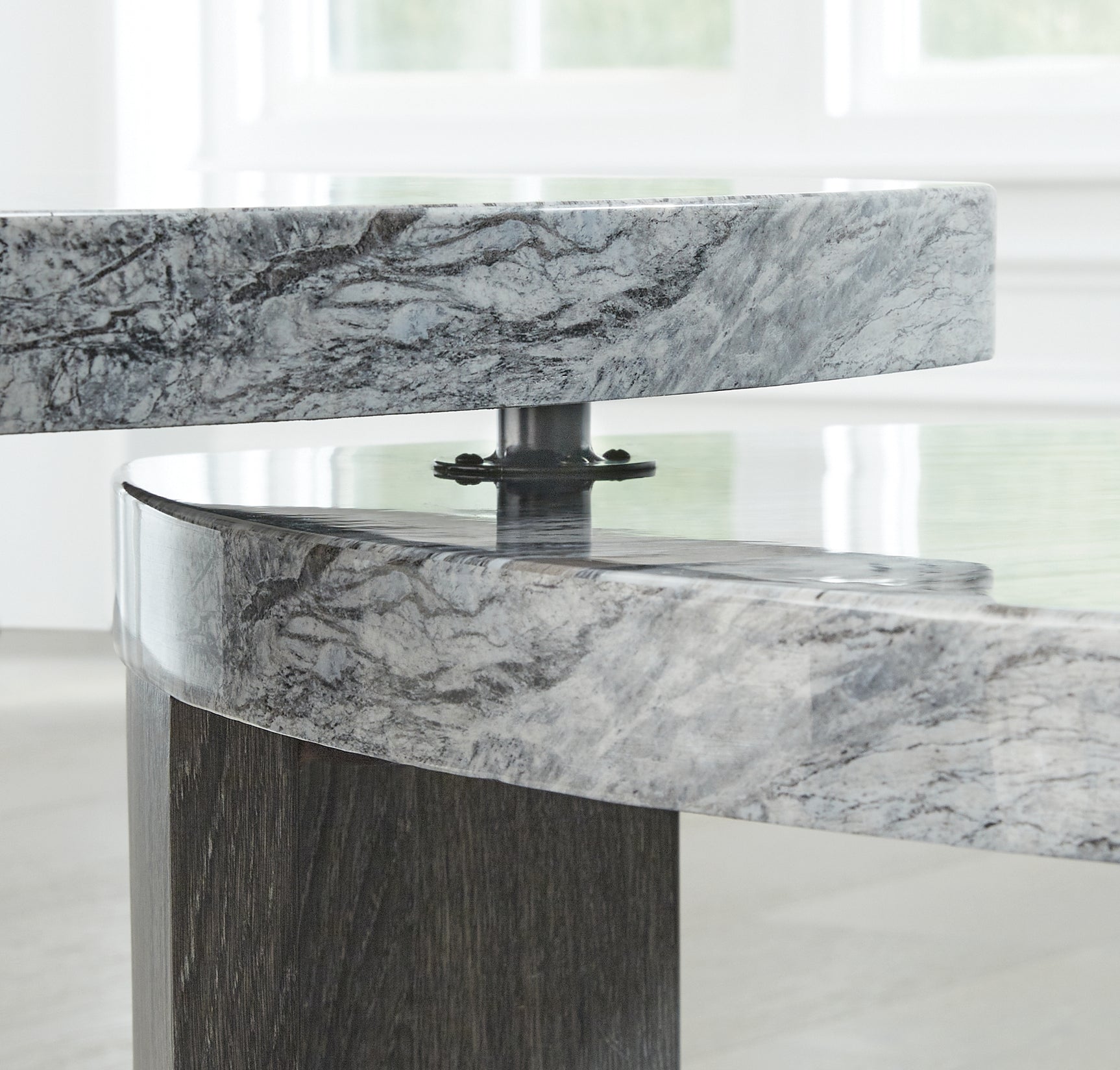 Detail of caster wheels under Surmour Coffee Table leg
