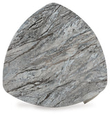 Close-up detail of Surmour end table faux marble tabletop and leg texture