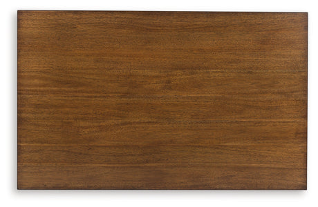 Close-up of Sturlayne brown coffee table finish texture