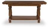 Sturlayne brown flip top sofa table head on closed view