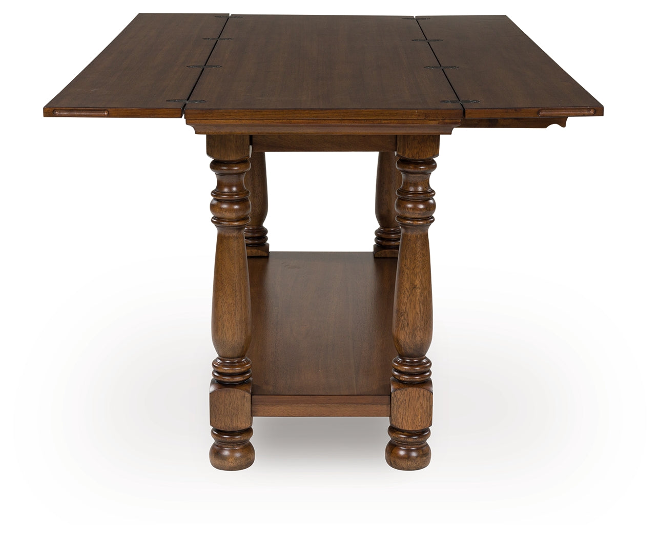 Sturlayne brown flip top sofa table side open view