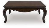 Maylee Coffee Table dark brown traditional style angled view
