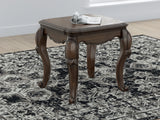 Maylee end table with dark brown finish, front view