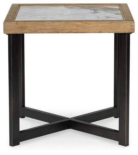Montia End Table front on view highlighting lower shelf