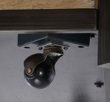Caster detail on Montia Coffee Table showcasing mobility feature