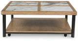 Montia Coffee Table side angle emphasizing light wood finish and lower shelf