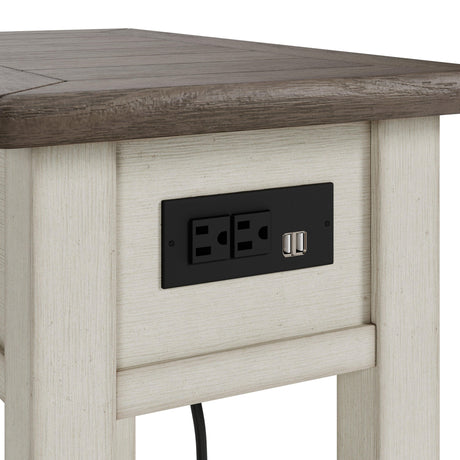 Integrated USB charging ports close-up on Bolanburg end table