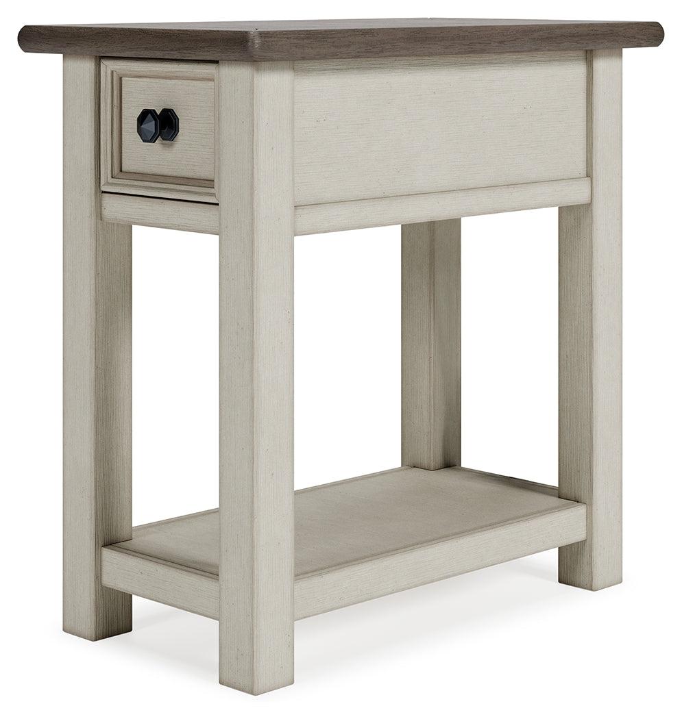 Close-up of black faceted hardware on Bolanburg end table