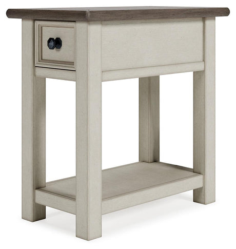 Close-up of black faceted hardware on Bolanburg end table