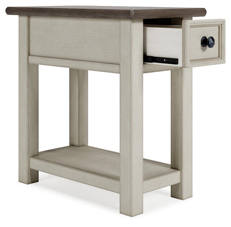 Top view showing plank-styled two-tone finish of Bolanburg end table
