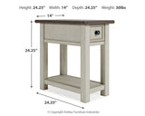 Top view of end table surface showing distressed finish
